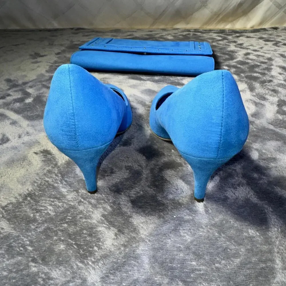 H&M Women's Heels Baby Blue Sz 7 With Matching Clutch - Picture 3 of 15
